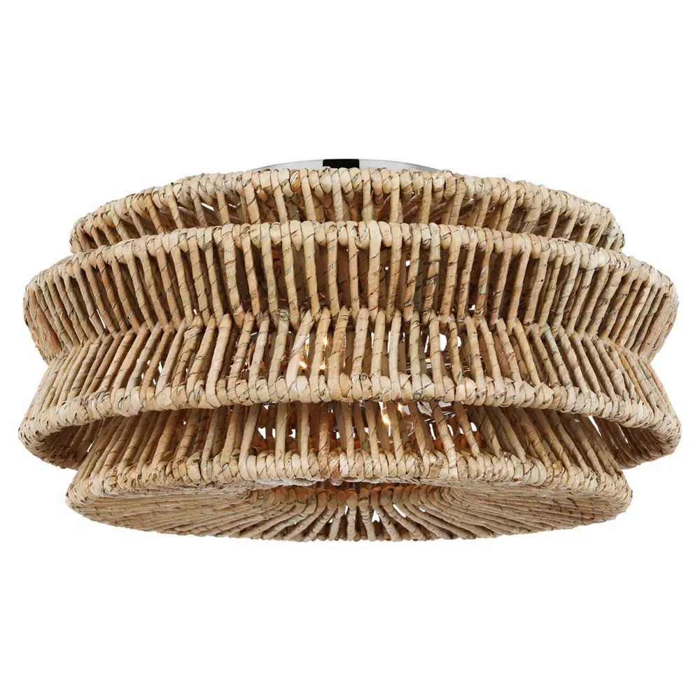 Antigua Large Semi Flush Mount - Polished Nickel, Abaca
