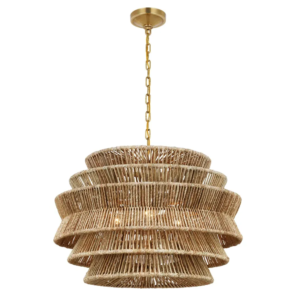 Antigua Medium Chandelier - Antique Burnished Brass, Abaca