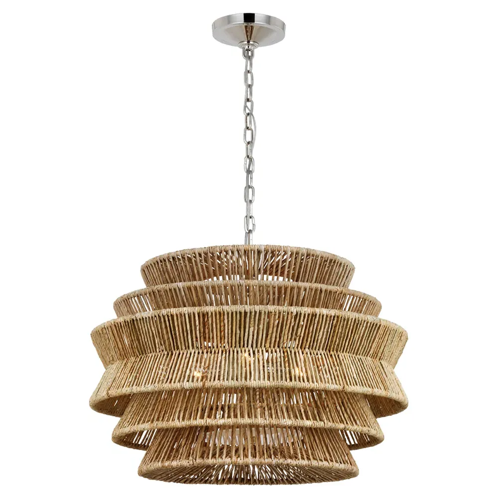 Antigua Medium Chandelier - Polished Nickel, Abaca