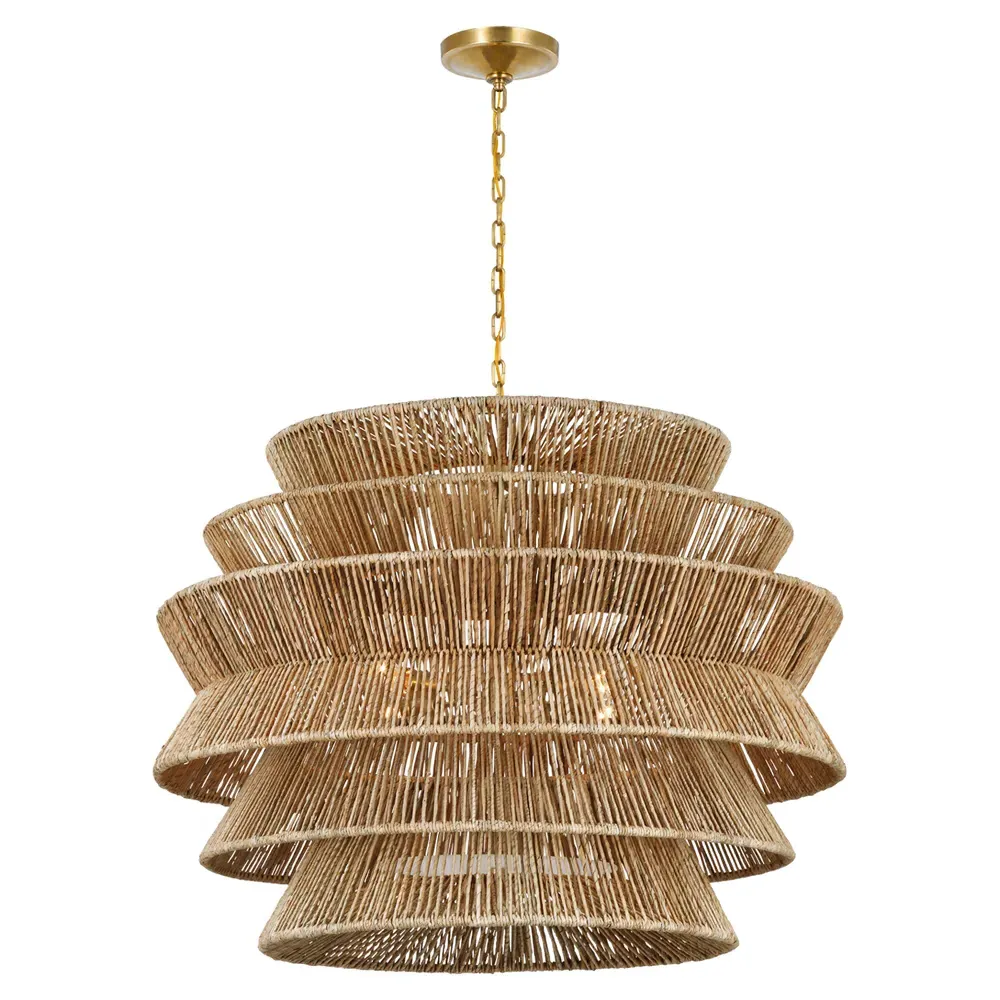 Antigua XLarge Chandelier - Antique Burnished Brass, Abaca