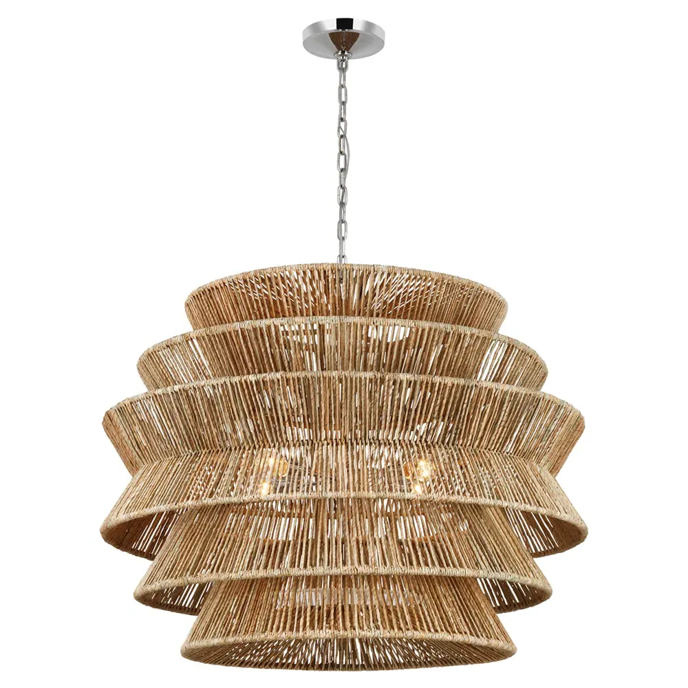 Antigua XLarge Chandelier - Polished Nickel, Abaca