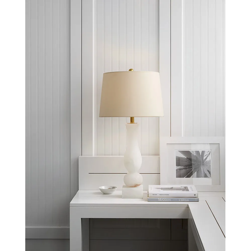 Balustrade Table Lamp with Linen Shade - White, Alabaster