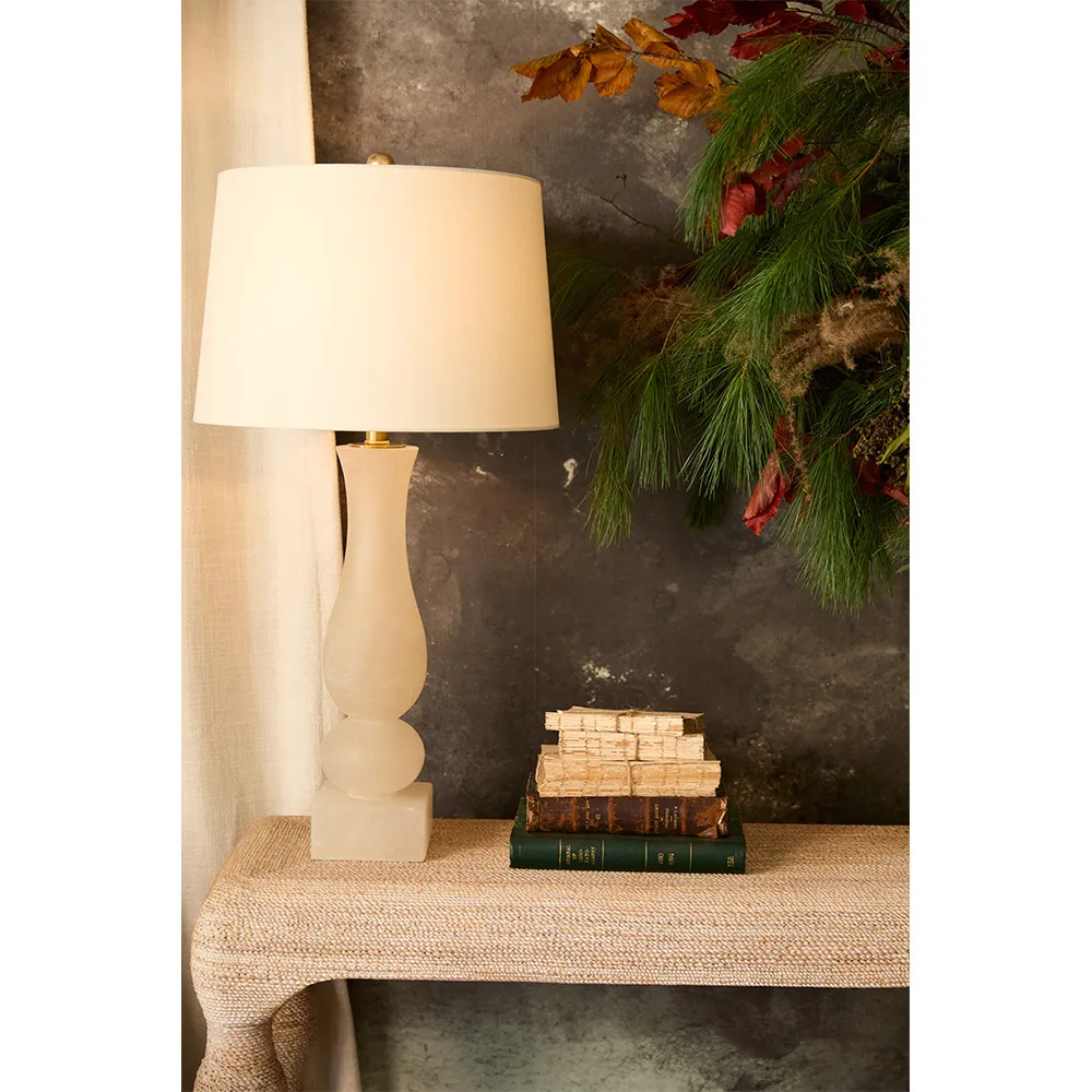 Balustrade Table Lamp with Linen Shade - White, Alabaster