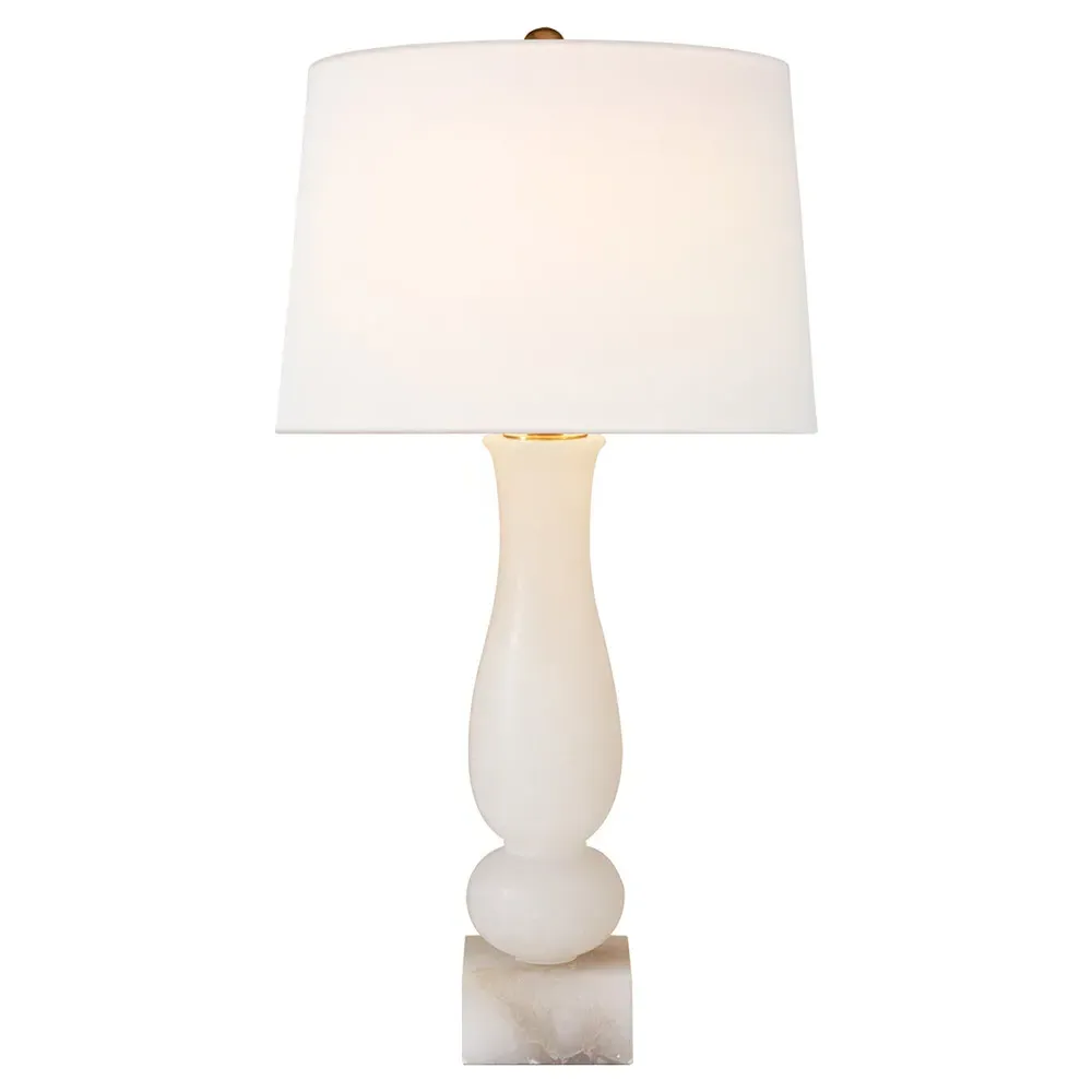 Balustrade Table Lamp with Linen Shade - White, Alabaster image