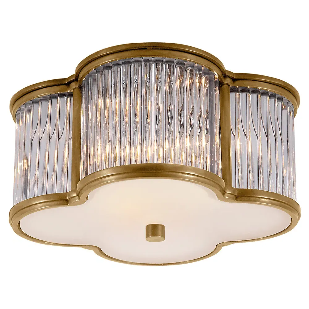Basil Small Flush Mount with Clear Glass - Natural Brass