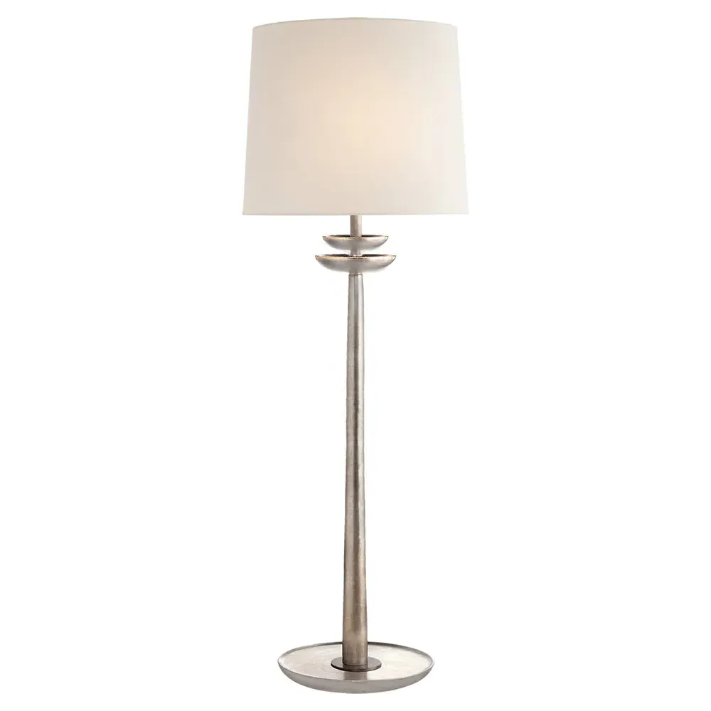 Beaumont Buffet Table Lamp with Linen Shade - Burnished Silver