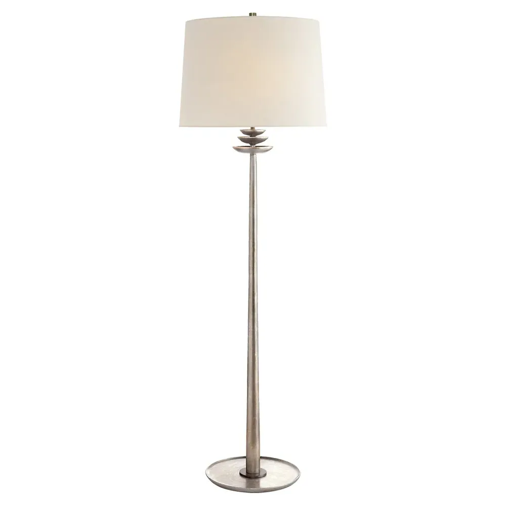 Beaumont Floor Lamp with Linen Shade - Burnished Silver Leaf