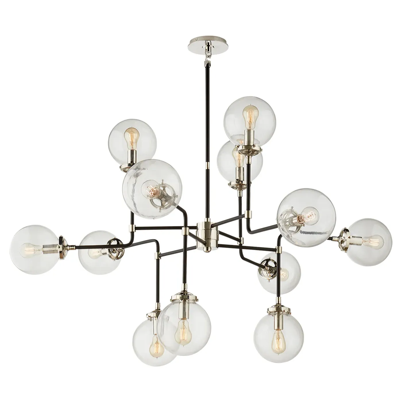 Bistro Industrial Loft Chandelier - Polished Nickel, Glass image
