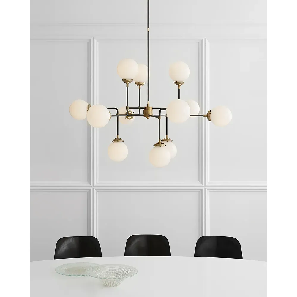 Bistro Round Chandelier - Antique Brass, Glass