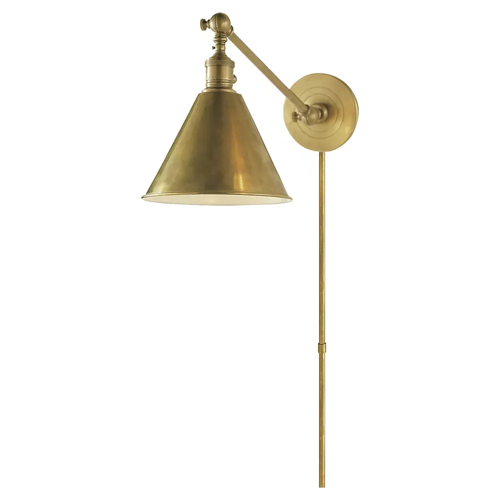 Boston Single Arm Library Light Sconce - Antique Brass, Metal