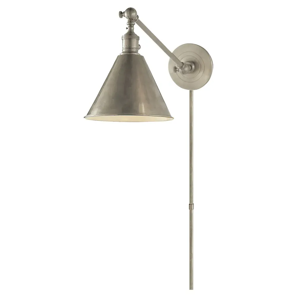 Boston Single Arm Library Light Sconce - Antique Nickel, Metal