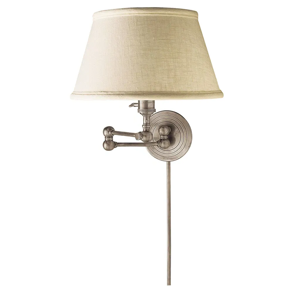 Boston Swing Arm Sconce with Linen Shade - Antique Nickel