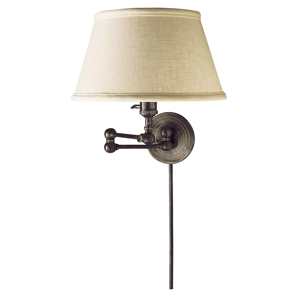 Boston Swing Arm Sconce with Linen Shade - Bronze, Metal image