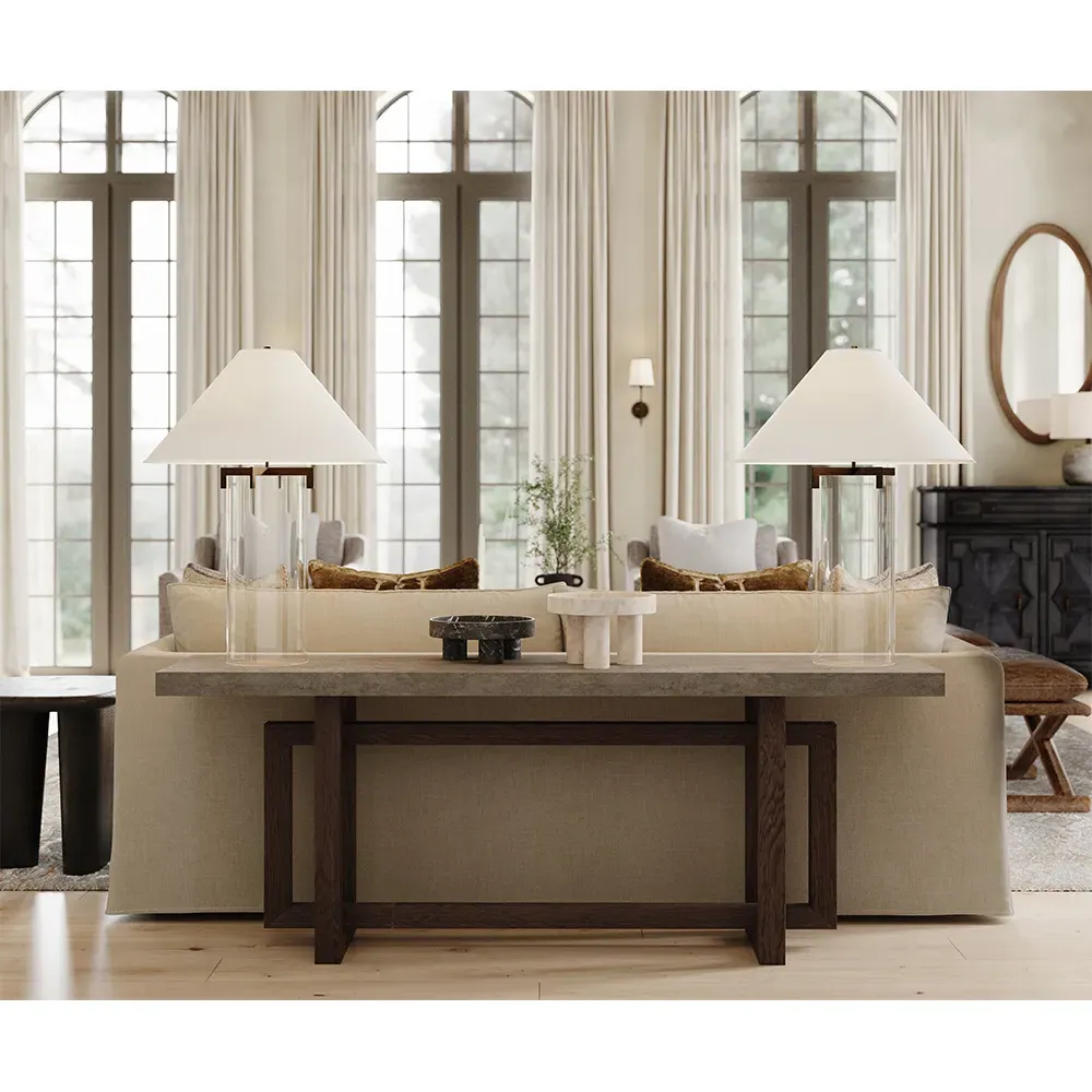 Brooks Crystal Table Lamp with Linen Shade - Gilded Iron