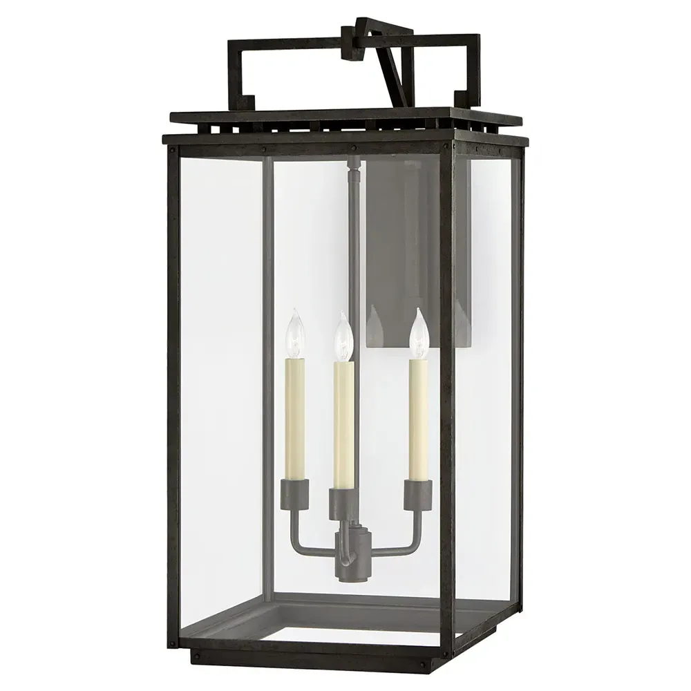 Cheshire Large Outdoor Glass Wall Lantern - Black, Iron