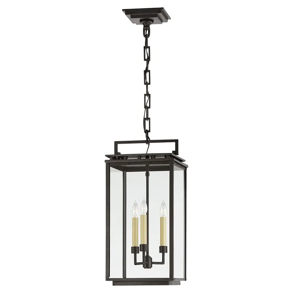 Cheshire Outdoor Glass Hanging Lantern - Black, Iron