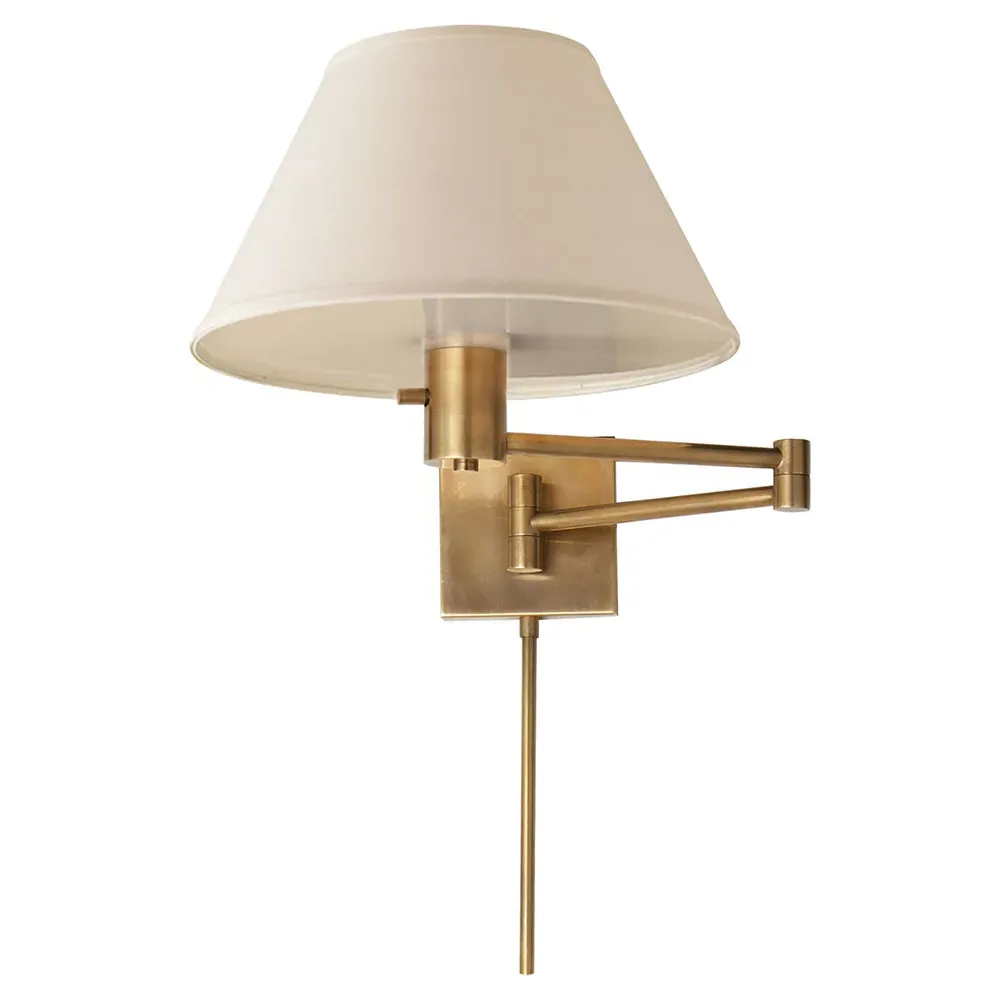 Classic Swing Arm Sconce with Linen Shade - Antique Brass, Metal image