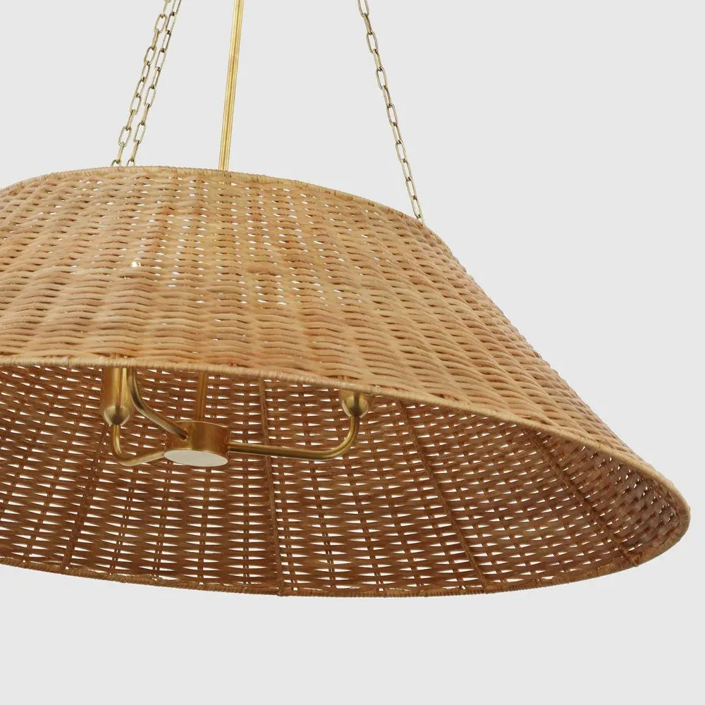 Corinne 36" Woven Wicker Hanging Shade - Natural, Brass