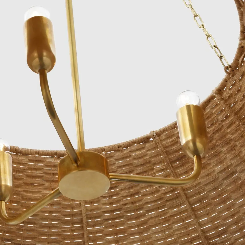 Corinne 36" Woven Wicker Hanging Shade - Natural, Brass