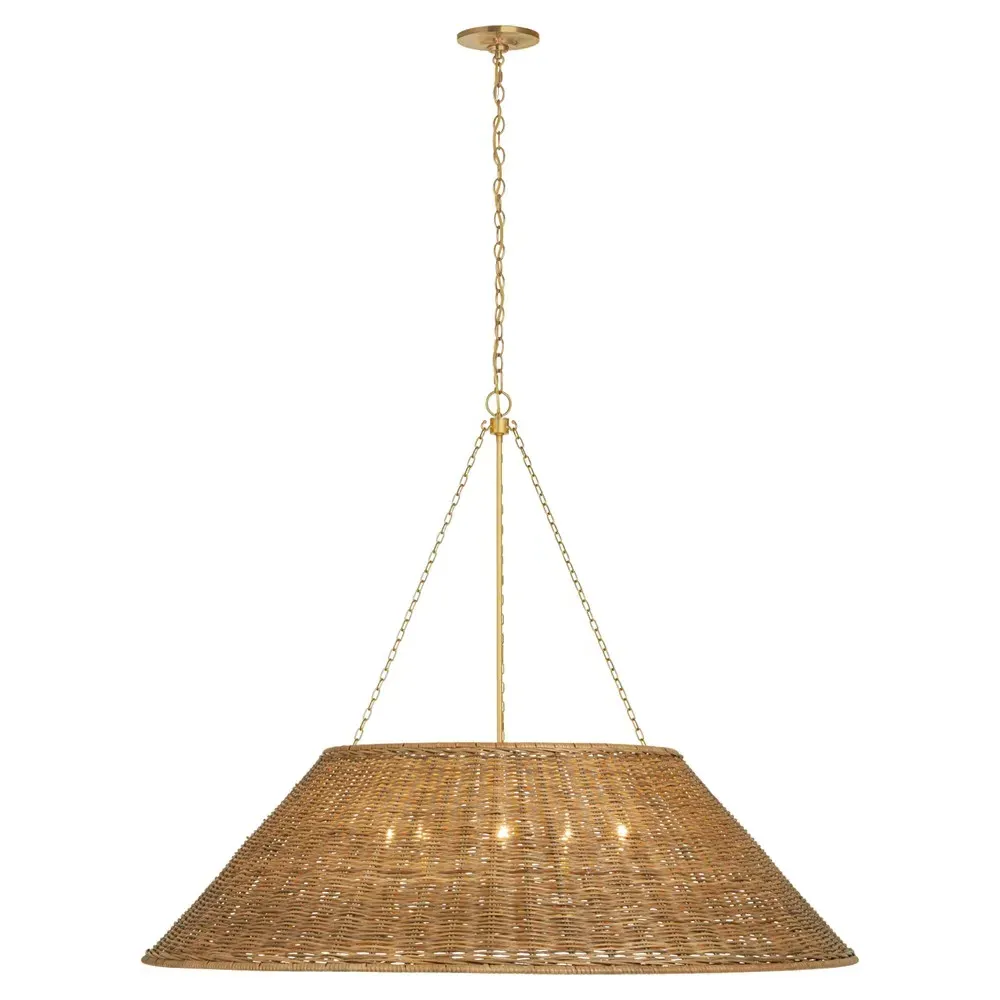 Corinne 44" Woven Wicker Hanging Shade - Natural, Brass
