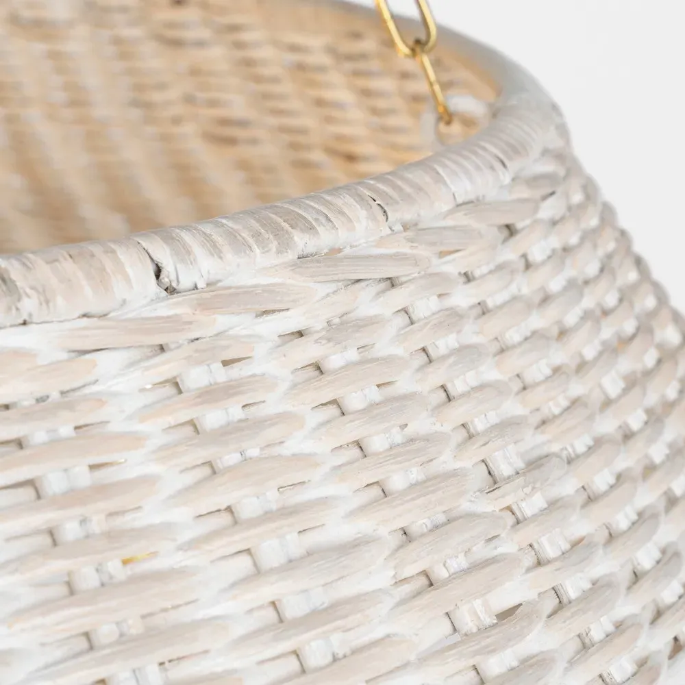 Corinne Large Woven Wicker Hanging Shade - White, Brass