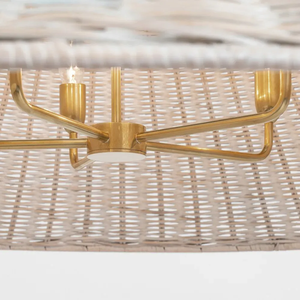 Corinne Large Woven Wicker Hanging Shade - White, Brass