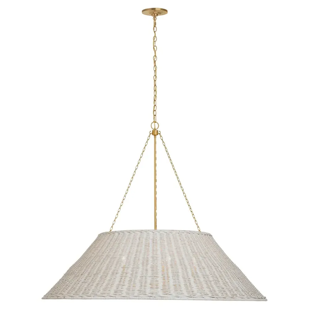 Corinne Large Woven Wicker Hanging Shade - White, Brass