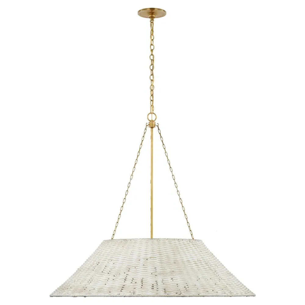 Corinne Medium Woven Wicker Hanging Shade - White, Brass