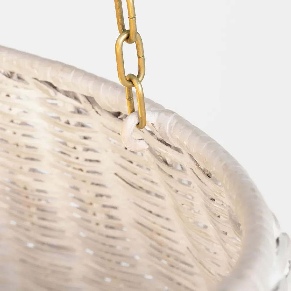 Corinne Small Woven Wicker Hanging Shade - White, Brass