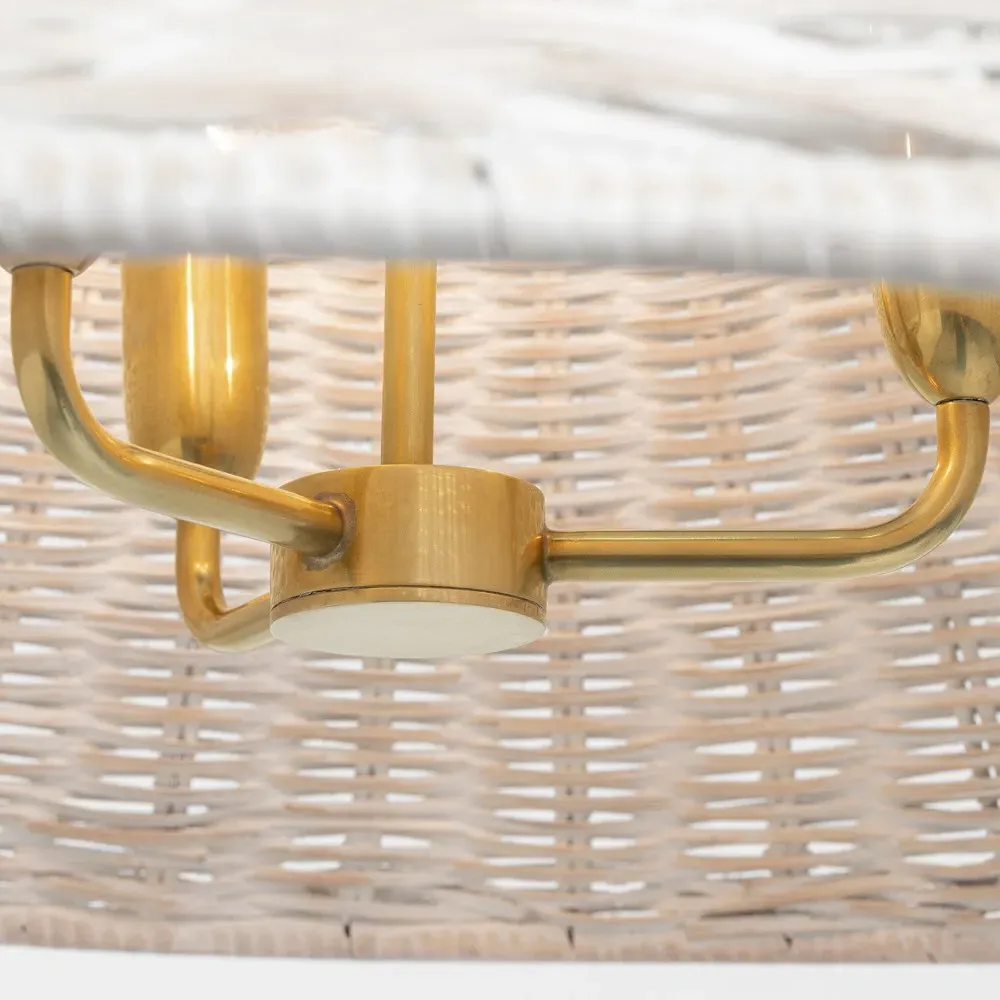 Corinne Small Woven Wicker Hanging Shade - White, Brass