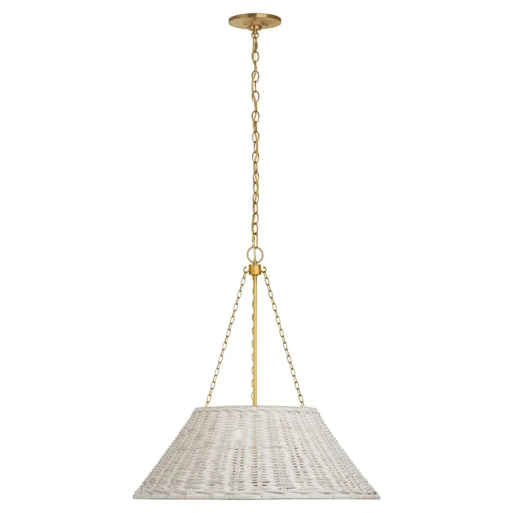 Corinne Small Woven Wicker Hanging Shade - White, Brass image