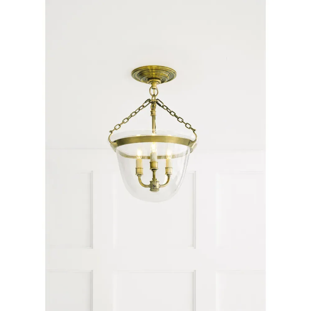 Country Bell Jar French Semi Flush Mount - Antique Burnished Brass