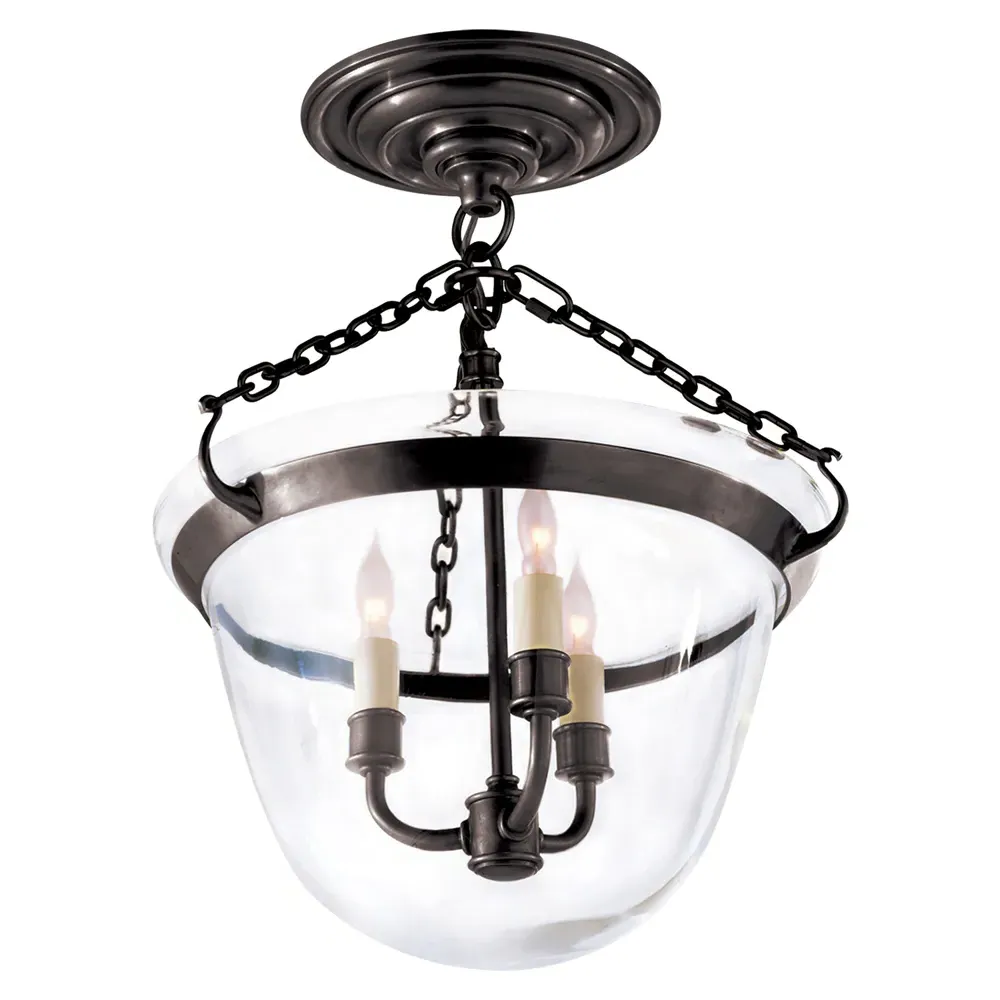 Country Bell Jar French Semi Flush Mount - Bronze, Metal
