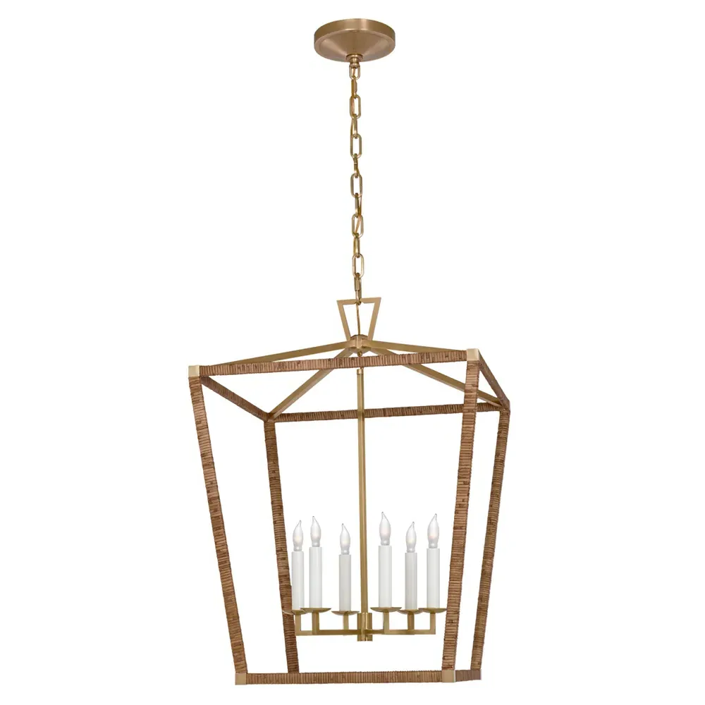 Darlana Large Lantern Pendant - Antique Burnished Brass, Rattan