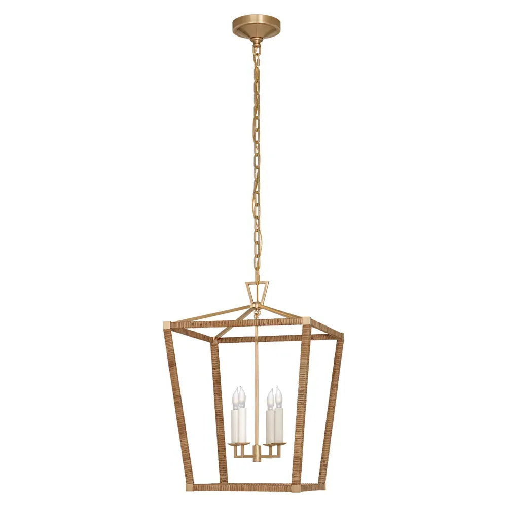 Darlana Medium Lantern Pendant - Antique Burnished Brass, Rattan