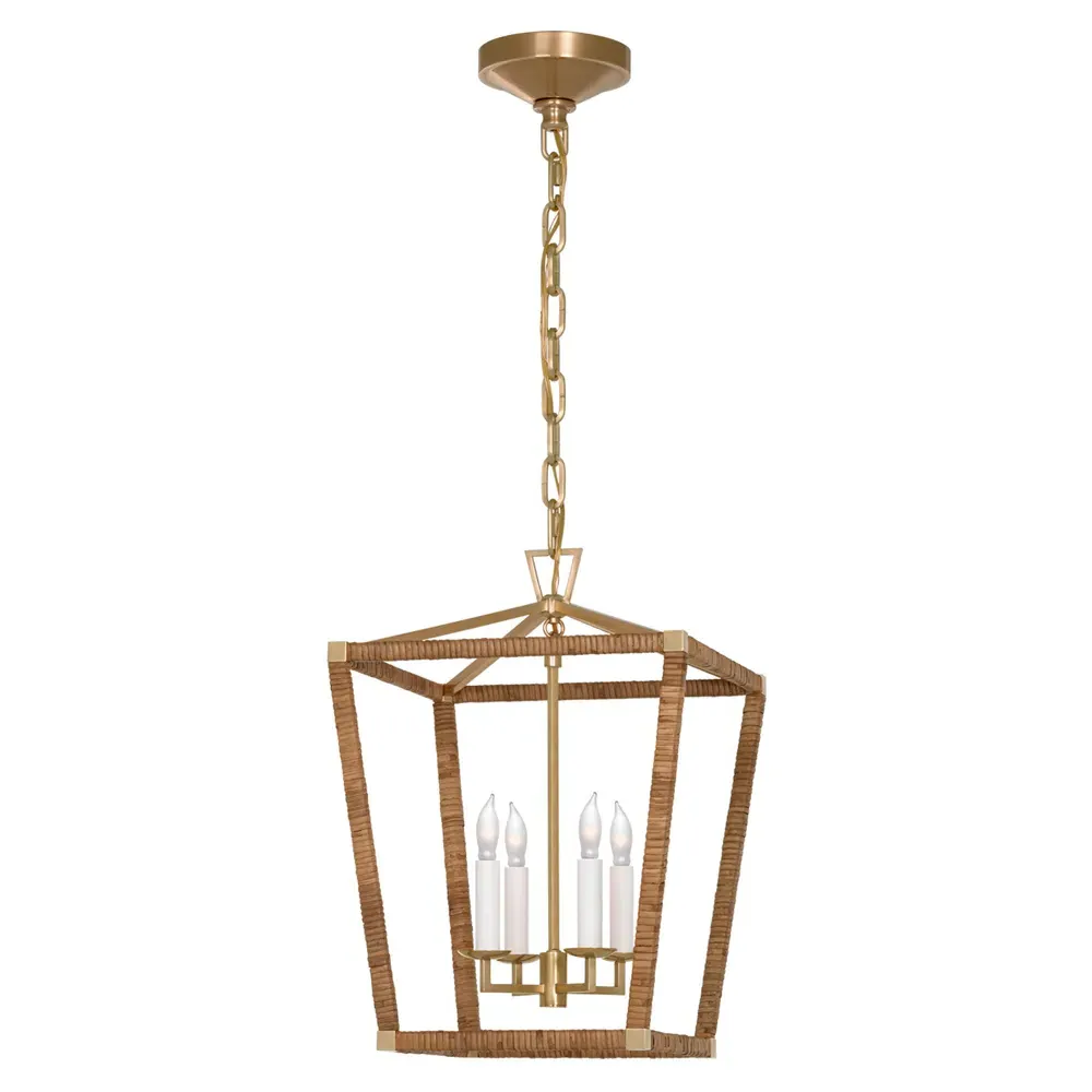 Darlana Small Lantern Pendant - Antique Burnished Brass, Rattan