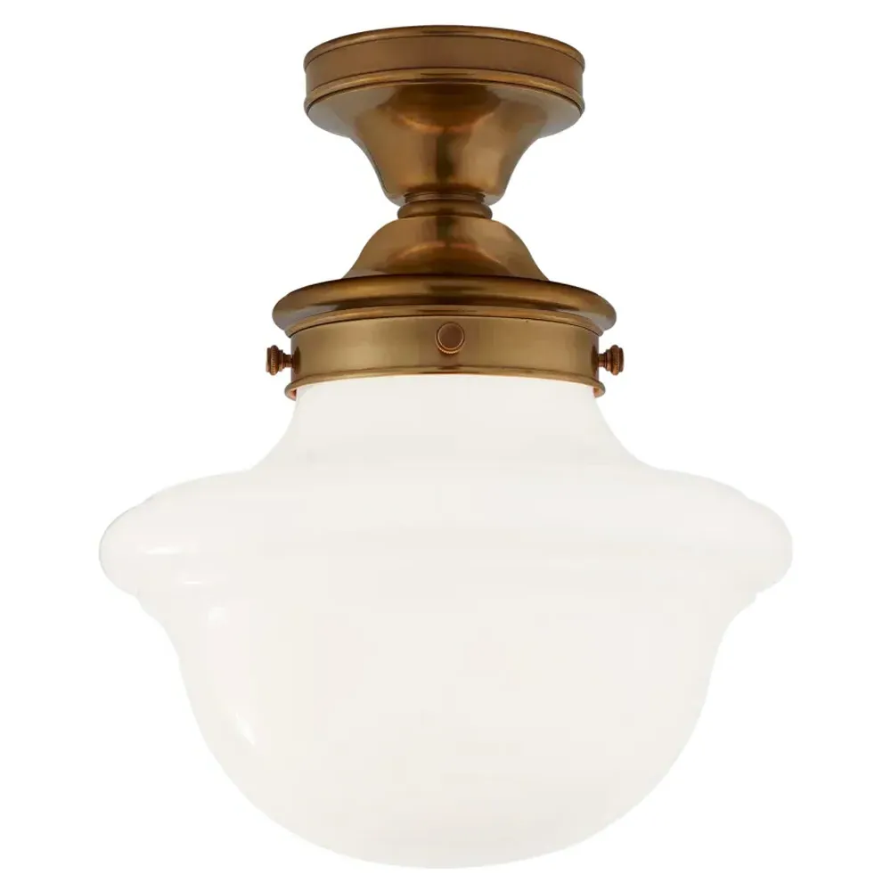 Edmon French Semi Flush Mount - Antique Brass, White Glass image