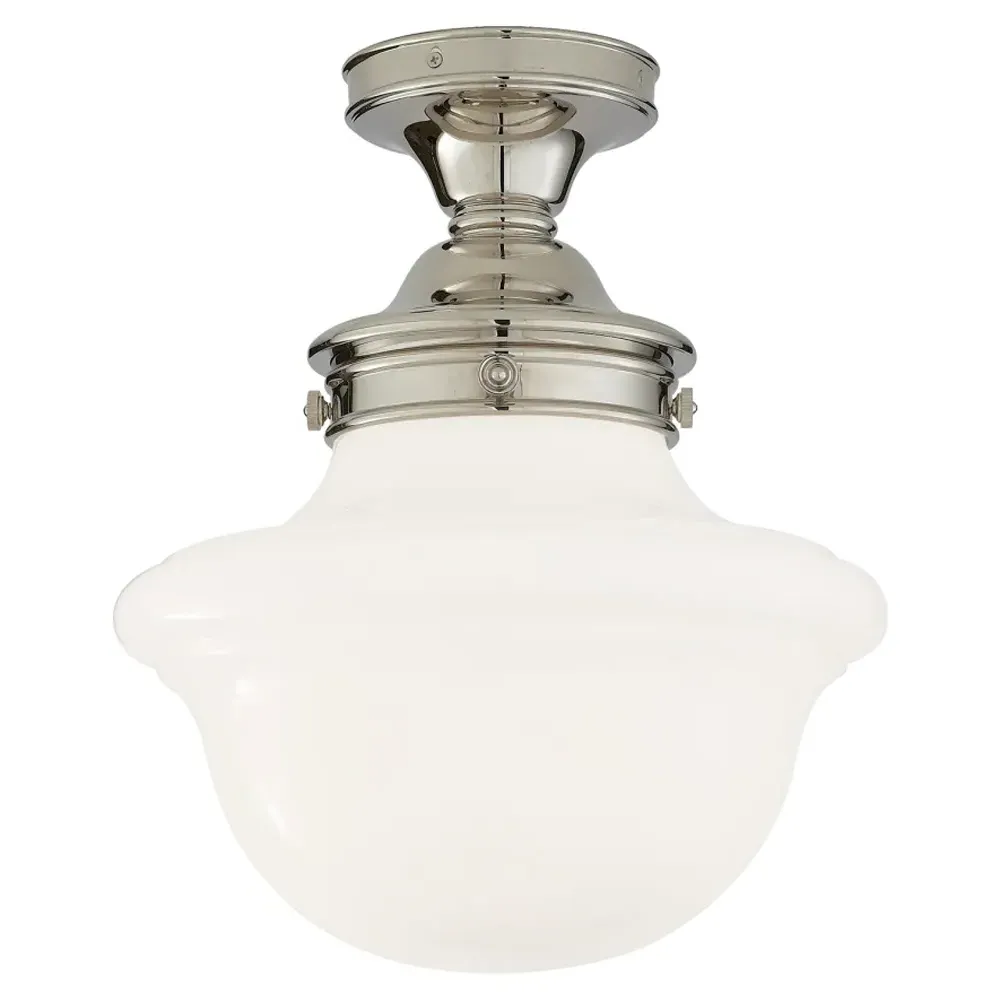 Edmon French Semi Flush Mount - Polished Nickel, White Glass