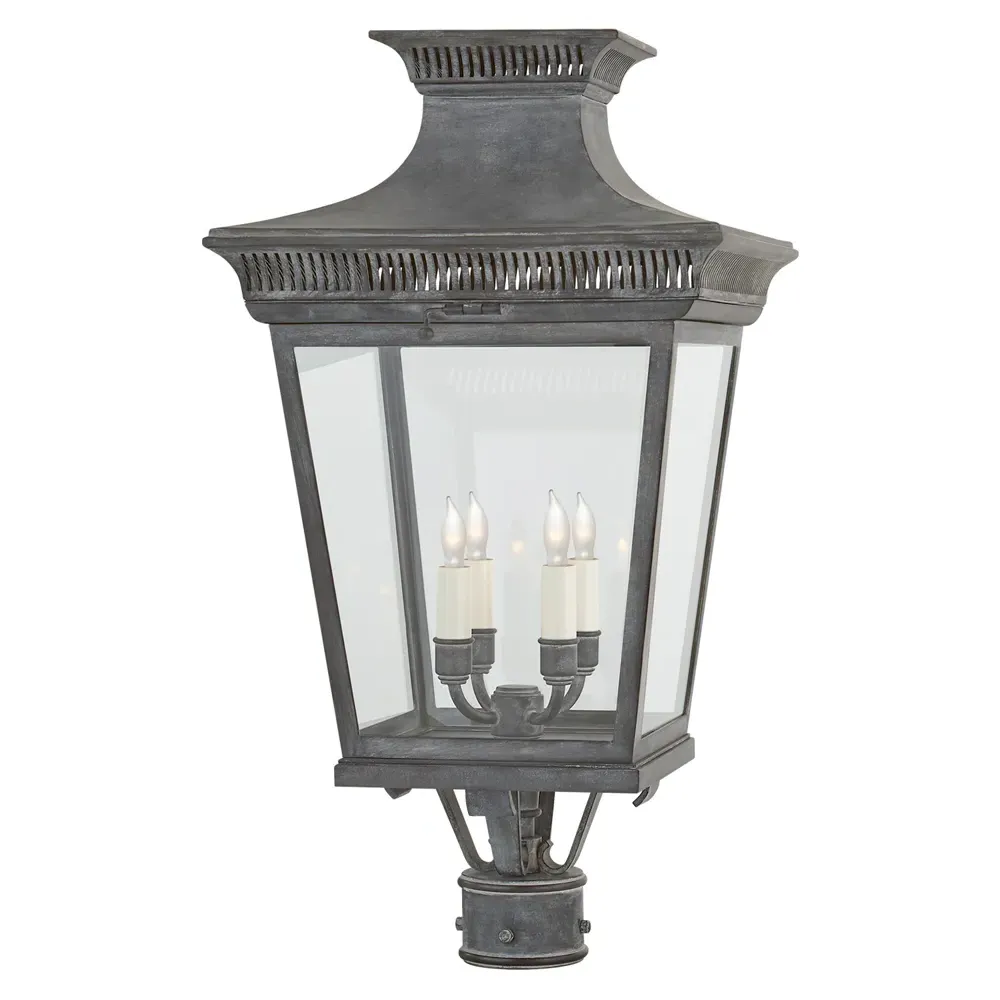 Elsinore Outdoor Post Lantern - Weathered Zinc, Metal