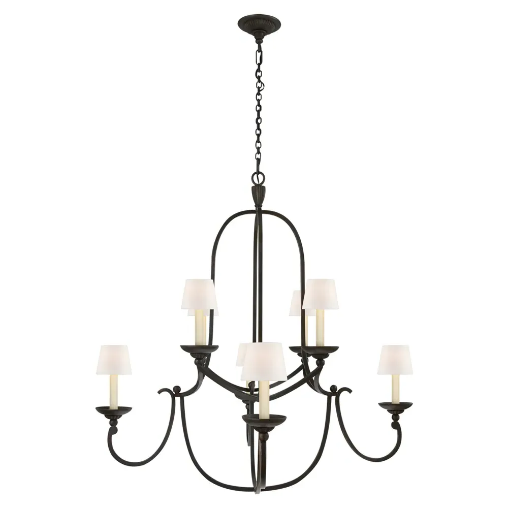 Flemish 2 Tier Round Chandelier - Aged Iron, Linen