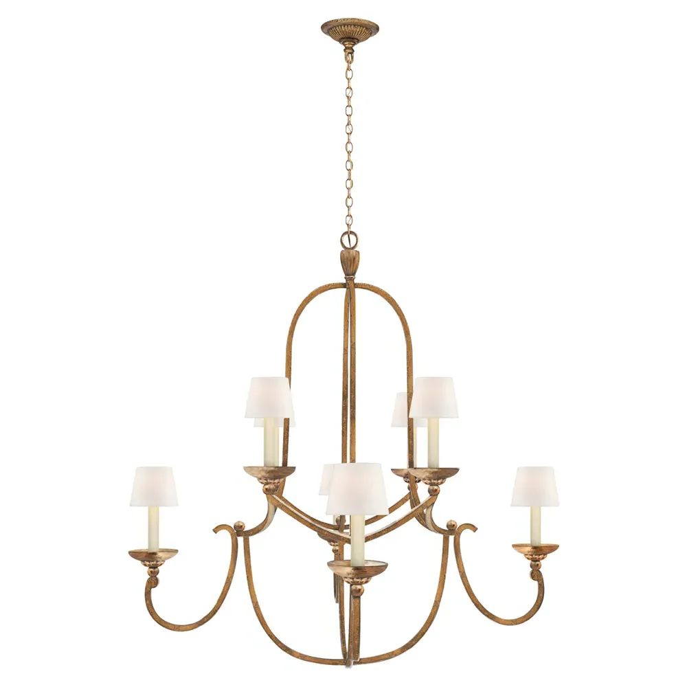 Flemish 2 Tier Round Chandelier - Gilded Iron, Linen