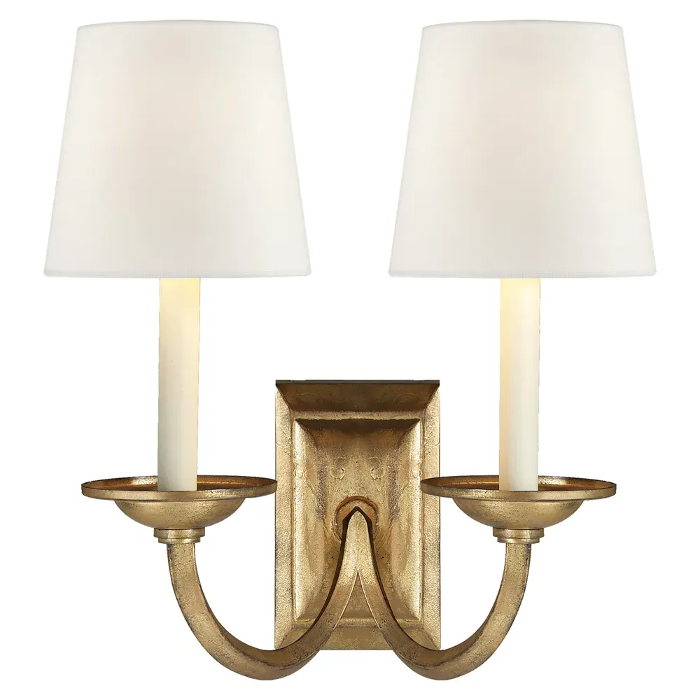 Flemish Double Sconce - Gilded Iron, Linen