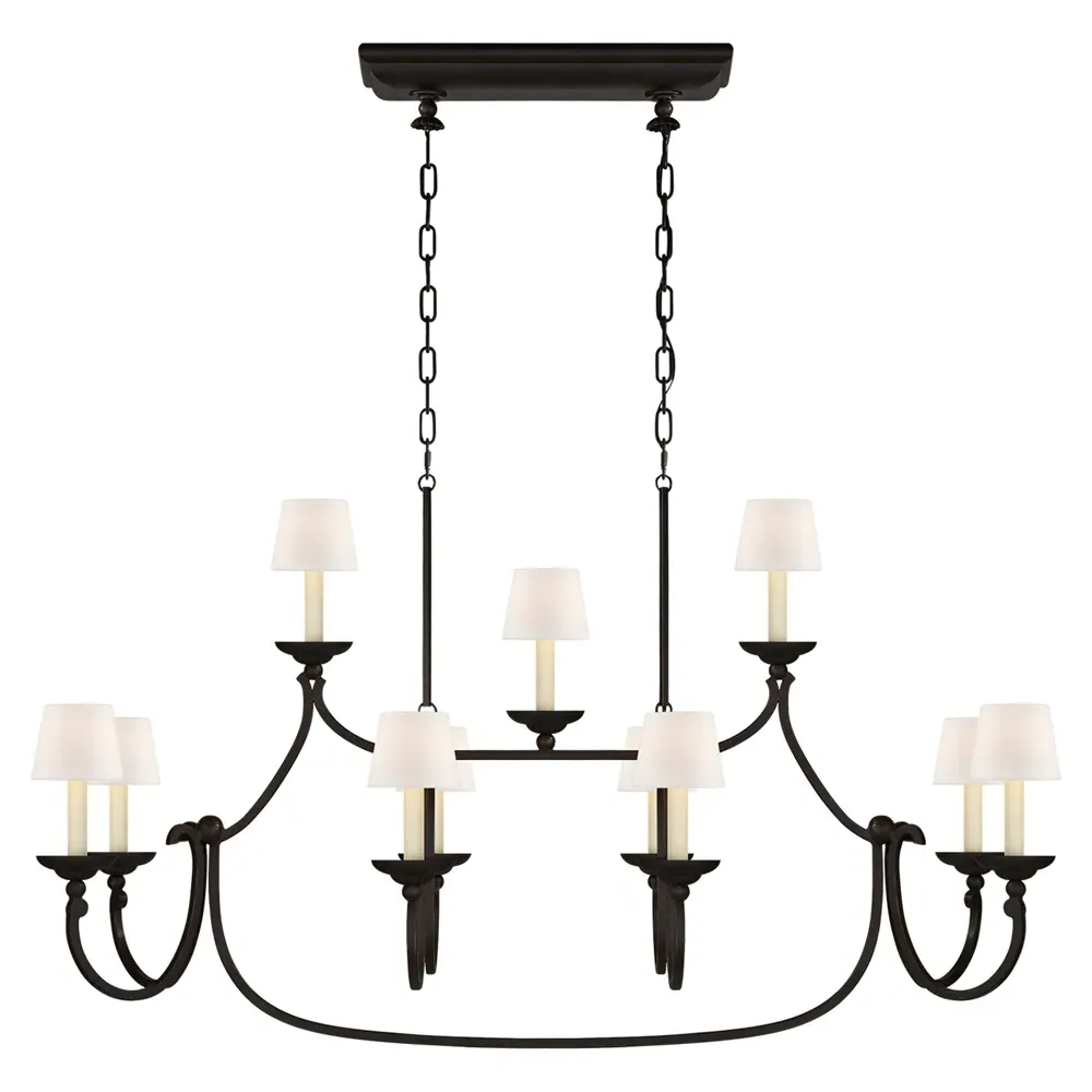 Flemish Linear Pendant - Aged Iron, Linen