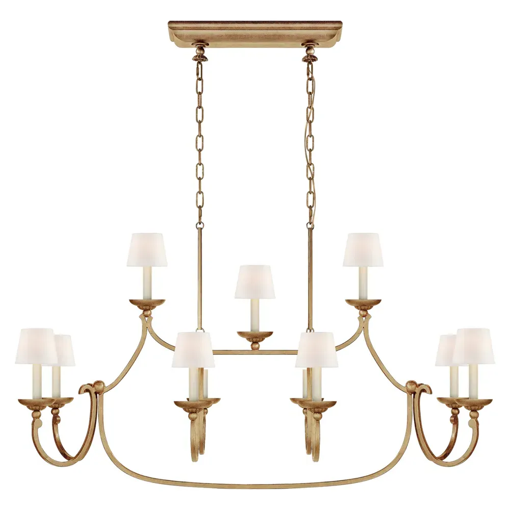 Flemish Linear Pendant - Gilded Iron, Linen