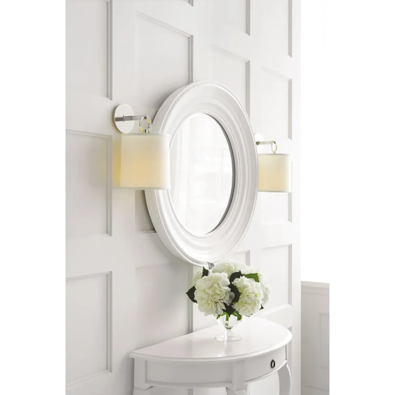 French Cuff Armed Sconce with Silk Shade - Polished Nickel, Metal