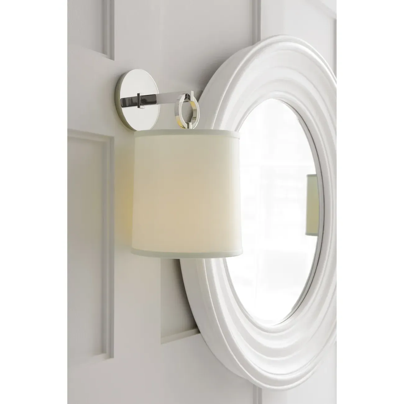 French Cuff Armed Sconce with Silk Shade - Polished Nickel, Metal
