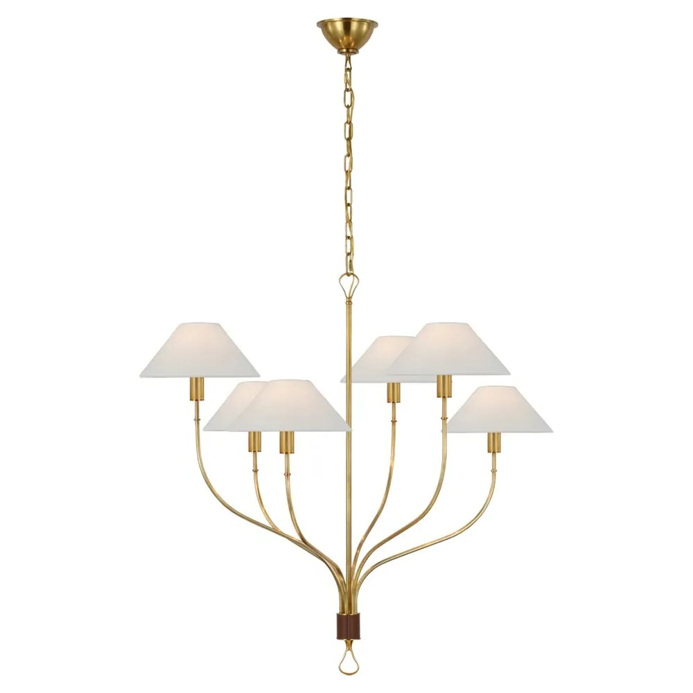 Griffin Staggered Tail Chandelier - Antique Brass, Leather
