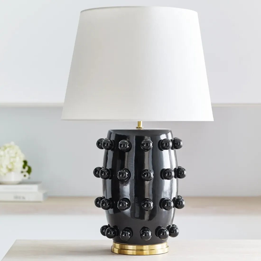 Linden Large Table Lamp with Linen Shade - Black, Porcelain