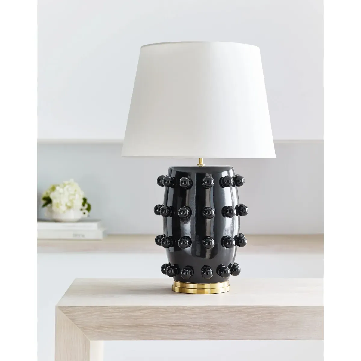 Linden Medium Table Lamp with Linen Shade - Black, Porcelain