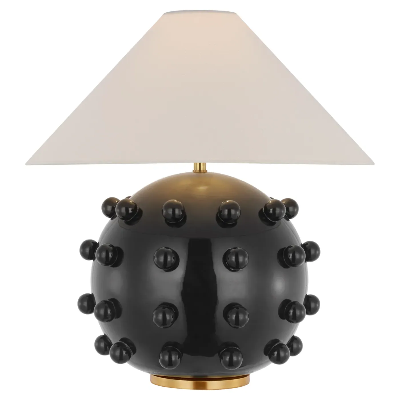 Linden Orb Table Lamp with White Linen Shade - Black, Ceramic